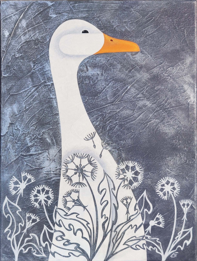 Painting for sale online - Goose in white dandelions