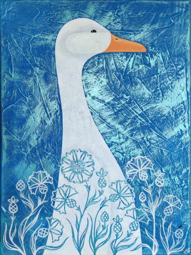 Painting for sale online - Goose in cornflowers