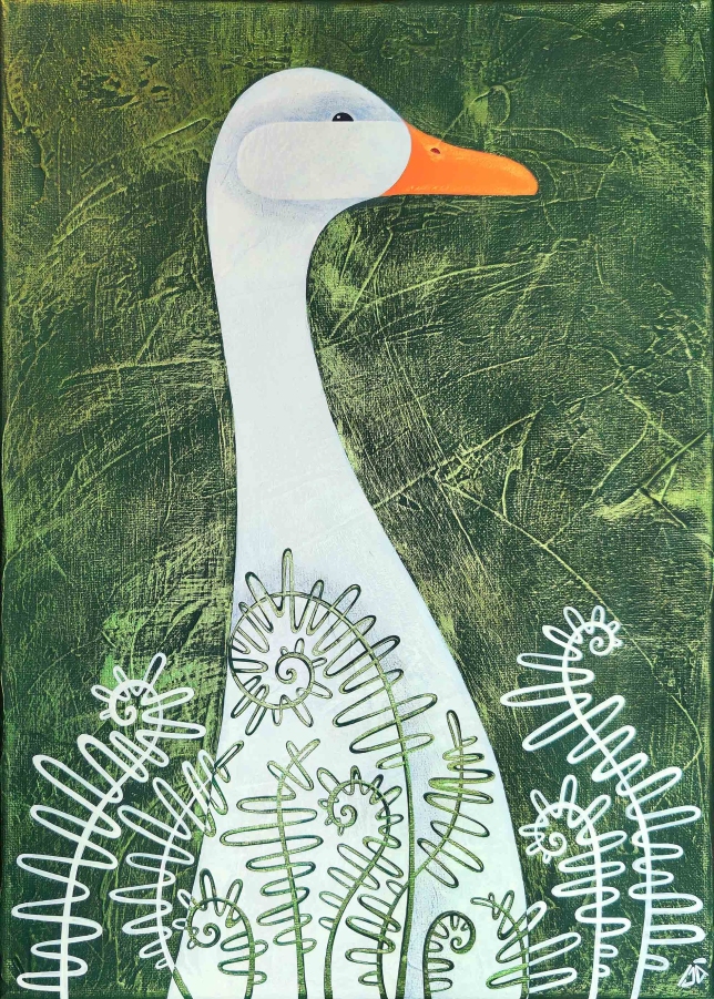 Painting for sale online - Goose in the fern 
