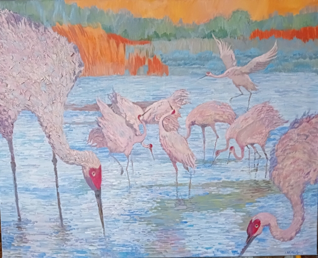 Painting for sale online - Sunset Cranes
