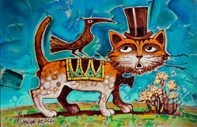 Painting for sale online - A cat with a bird