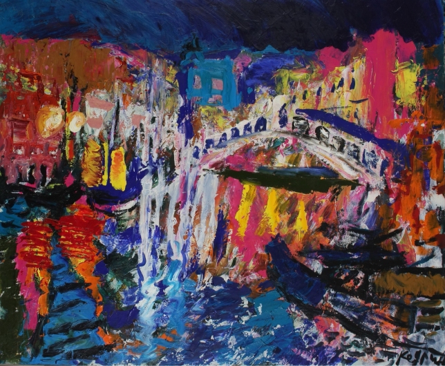 Painting for sale online - Venice Ponte Rialto Evening