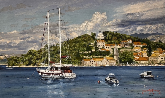 Painting for sale online - Croatia, View of Cavtat city