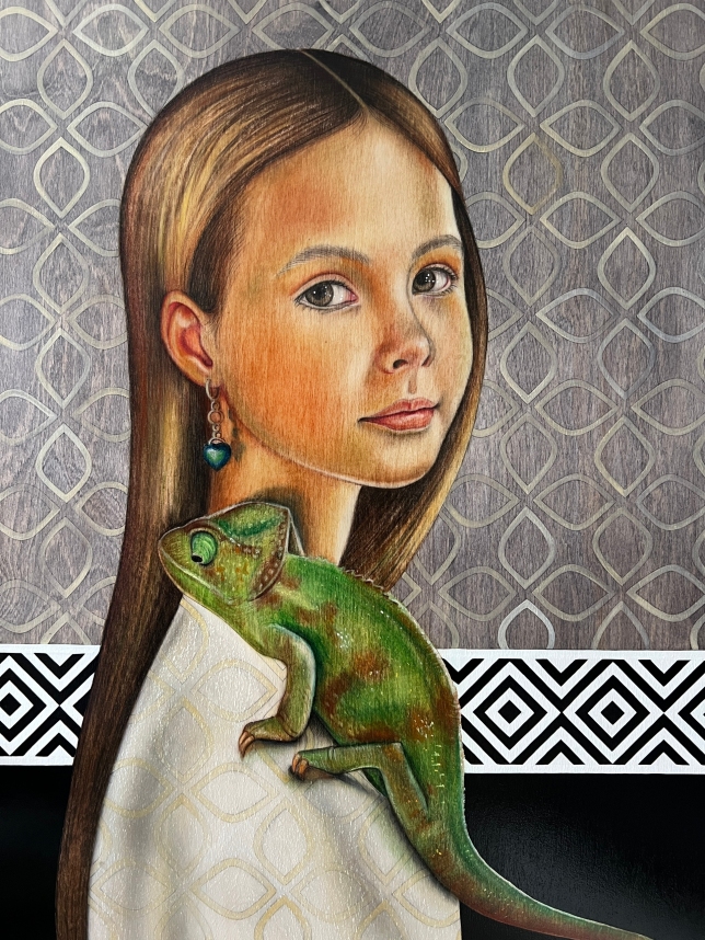 Painting for sale online - Girl with a chameleon
