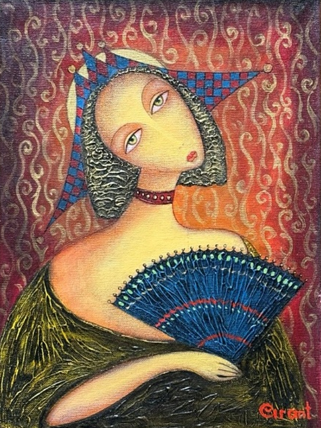 Painting for sale online - Lady with a fan