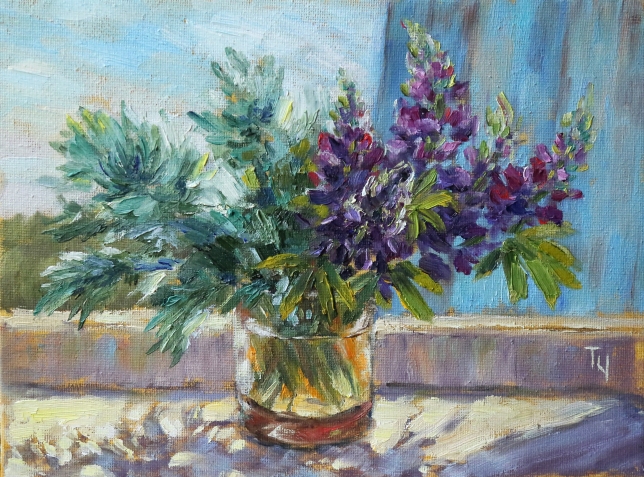 Painting for sale online - Study with lupines and wormwood