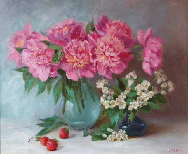 Painting for sale online - Peonies and jasmine
