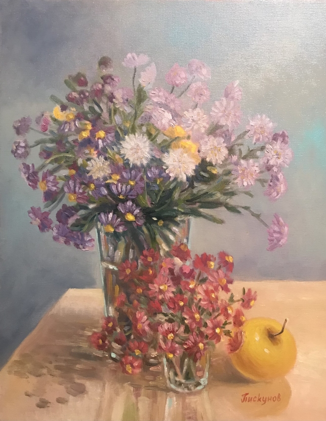 Painting for sale online - Still life with chrysanthemums and asters