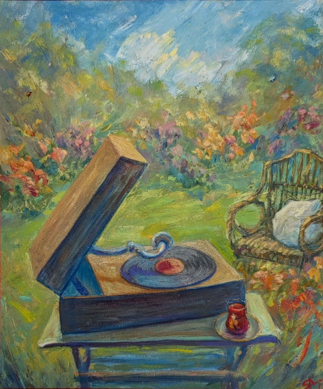 Painting for sale online - Making music in the garden