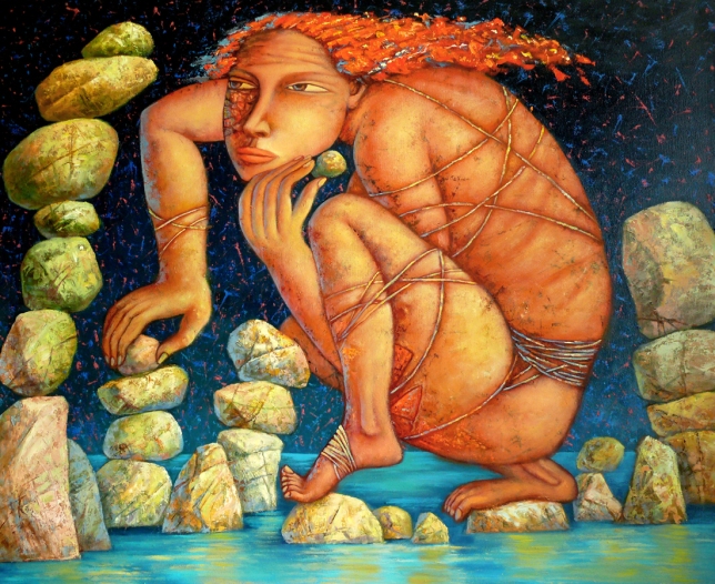 Painting for sale online - Time to gather stones