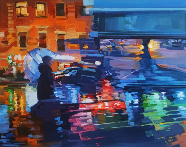 Painting for sale online - The city floats in a sea of ​​colored lights