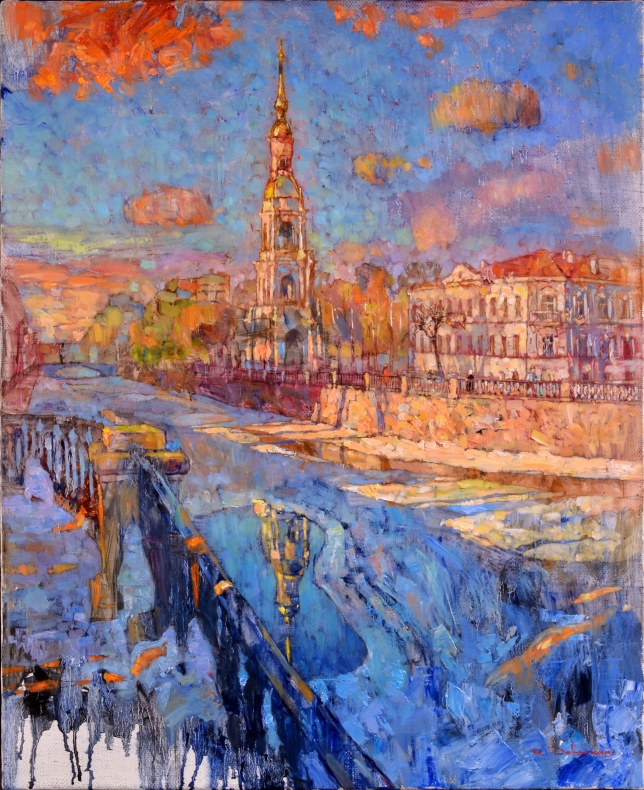 Painting for sale online - A spring evening at St Nicholas Cathedral