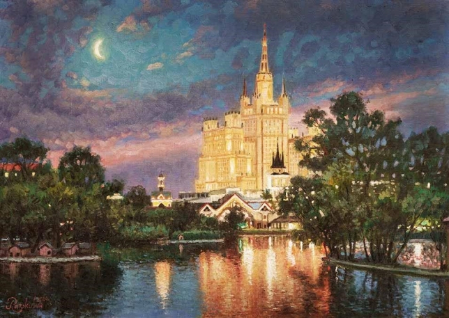 Painting for sale online - Moon over Moscow Zoo