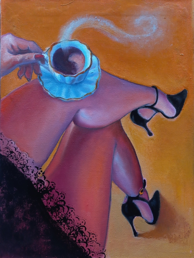 Painting for sale online - Coffee on the knee